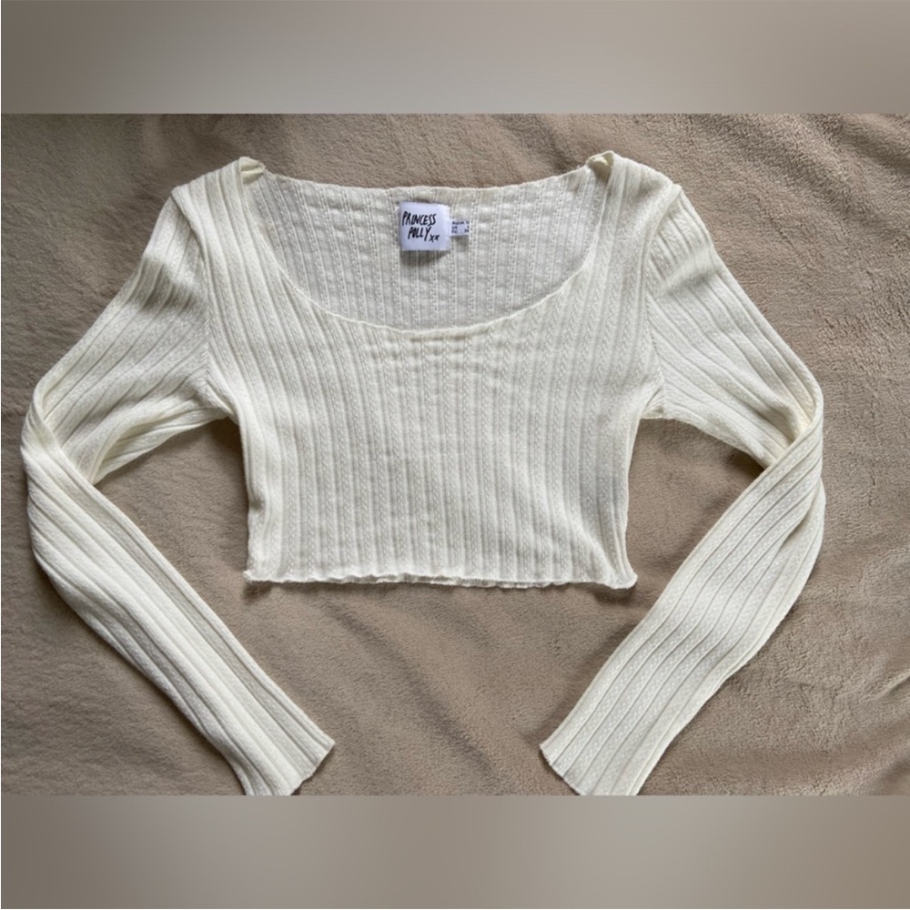 Princess Polly Cream Ribbed Top - Picture 2 of 3